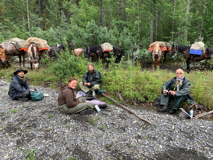 The crew in rain gear